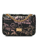 Calfskin Crocodile Embossed Graffiti 2.55 Mini Cocodile Reissue Flap Black Pink