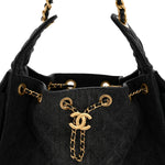 Washed Denim Quilted Small Chanel 25 Handbag Black