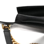 Saffiano Soft Calfskin Metal Triangle Logo Envelope Chain Shoulder Bag Black