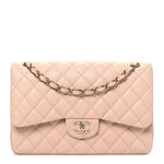 Caviar Quilted Jumbo Double Flap Light Beige