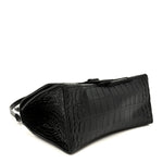 Shiny Calfskin Monochrome Crocodile Embossed Small Hourglass Top Handle Bag Black
