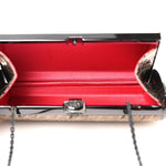 Snakeskin Crystal Box Clutch Brown Black