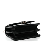 Caviar Quilted Enamel Top Handle Flap Clutch With Chain Black
