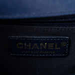 Calfskin Chevron Quilted Top Handle Flap Navy