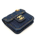 Denim Quilted Double You Flap Bag Charm Blue