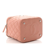 Lambskin Quilted Top Handle Vanity Case With Chain Light Pink