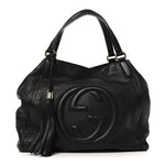 Pebbled Calfskin Medium Soho Chain Shoulder Bag Black