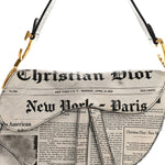 Calfskin Newspaper Printed Saddle Bag Black White
