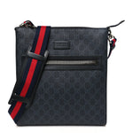 GG Supreme Monogram Web Small Flat Messenger Bag Black Grey