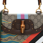 GG Supreme Monogram Studded Calfskin Centum Medium Bamboo 1947 Top Handle Bag Beige Ebony Multicolor
