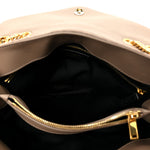 Suede Y Quilted Monogram Medium Loulou Chain Satchel Taupe