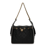 Braided Raffia Calfskin Small Chanel 25 Handbag Black White