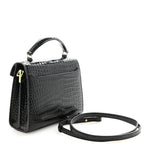 Calfskin Crocodile Embossed Mini Classic Monogram Cassandra Top Handle Black
