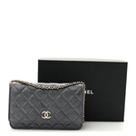 Iridescent Caviar Quilted Wallet On Chain WOC Green