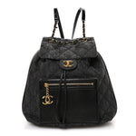 Denim Calfskin Quilted Backpack Dark Grey Black