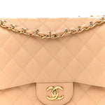 Caviar Quilted Jumbo Double Flap Beige