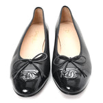 Lambskin Patent Cap Toe Ballerina Flats  39.5 Black