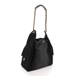 Washed Denim Quilted Medium Chanel 25 Handbag Black