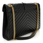 Grain De Poudre Matelasse Chevron Large Monogram Satchel Black