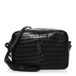 Calfskin Crocodile Embossed Monogram Lou Camera Bag Black