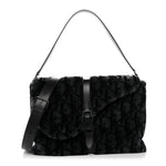 Oblique Mink Fur Saddle Soft Bag Dark Grey