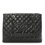 Caviar Quilted Grand Shopping Tote GST Dark Silver