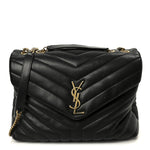 Grain de Poudre Calfskin Y Quilted Monogram Medium Loulou Chain Satchel Black