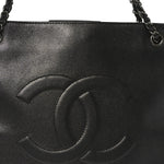 Iridescent Calfskin CC Large North South Shopping Tote Black