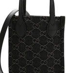 Denim Cuoio Harness GG Monogram Mini Ophidia Tote Bag Black Medium Grey