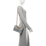 Caflskin Quilted Dual Handle Chain Flap Bag Grey