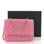 Tweed Quilted Flap Chain Waist Bag Pink