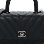 Caviar Chevron Quilted Mini Coco Handle Flap Dark Grey