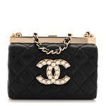 Lambskin Quilted Pearl CC Vanity Case Black