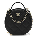 Caviar Quilted Round Handle With Care Vanity With Chain Black