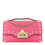 Pebbled Calfskin Rockstud Flip Lock Wallet On Chain Feminine Pink