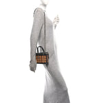 Calfskin Raffia Small Vanity Case Bag Black Beige