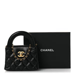 Shiny Aged Calfskin Quilted Mini Nano Kelly Shopper Black