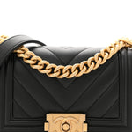 Calfskin Chevron Quilted Small Boy Flap Black