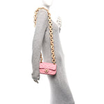 Lambskin Wenge Quilted Mini Fashion Wood Square Flap Pink