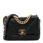Shiny Goatskin Quilted Medium Chanel 19 Flap Black