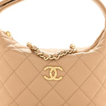 Shiny Caviar My Cush Hobo Clutch With Chain Beige