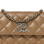 Iridescent Caviar Quilted Camellia Phone Holder With Chain Beige