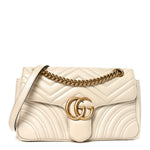 Calfskin Matelasse Small GG Marmont Shoulder Bag White