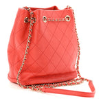 Calfskin Stitched Chain Bucket Bag Coral
