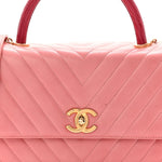 Calfskin Lizard Chevron Quilted Small Coco Handle Flap Pink