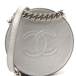 Metallic Glazed Calfskin Round As Earth Evening Bag Silver