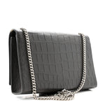 Calfskin Crocodile Embossed Medium Classic Monogram Kate Tassel Satchel Storm