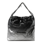 Metallic Shaded Calfskin Quilted Chanel 22 Black Silver