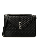 Grain De Poudre Textured Mixed Matelasse Large Triquilt Monogram Satchel Black