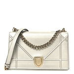 Metallic Grained Calfskin Medium Diorama Flap Bag Silver